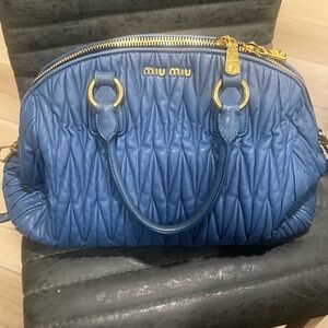 Miu Miu Blue Quilted Satchel with Gold Accents